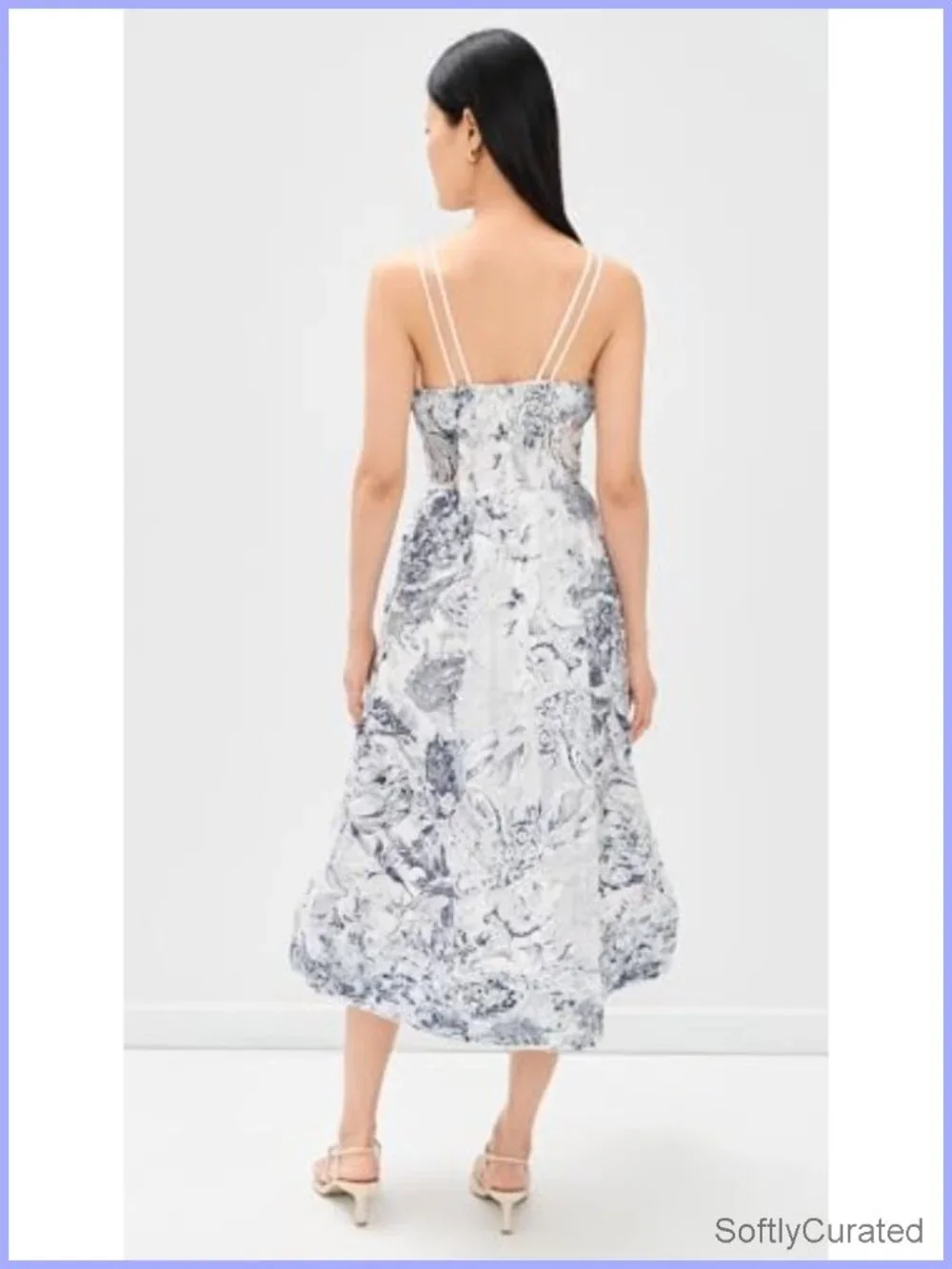 Mid-Weight Organza Midi Dress with Floral Print & Pockets